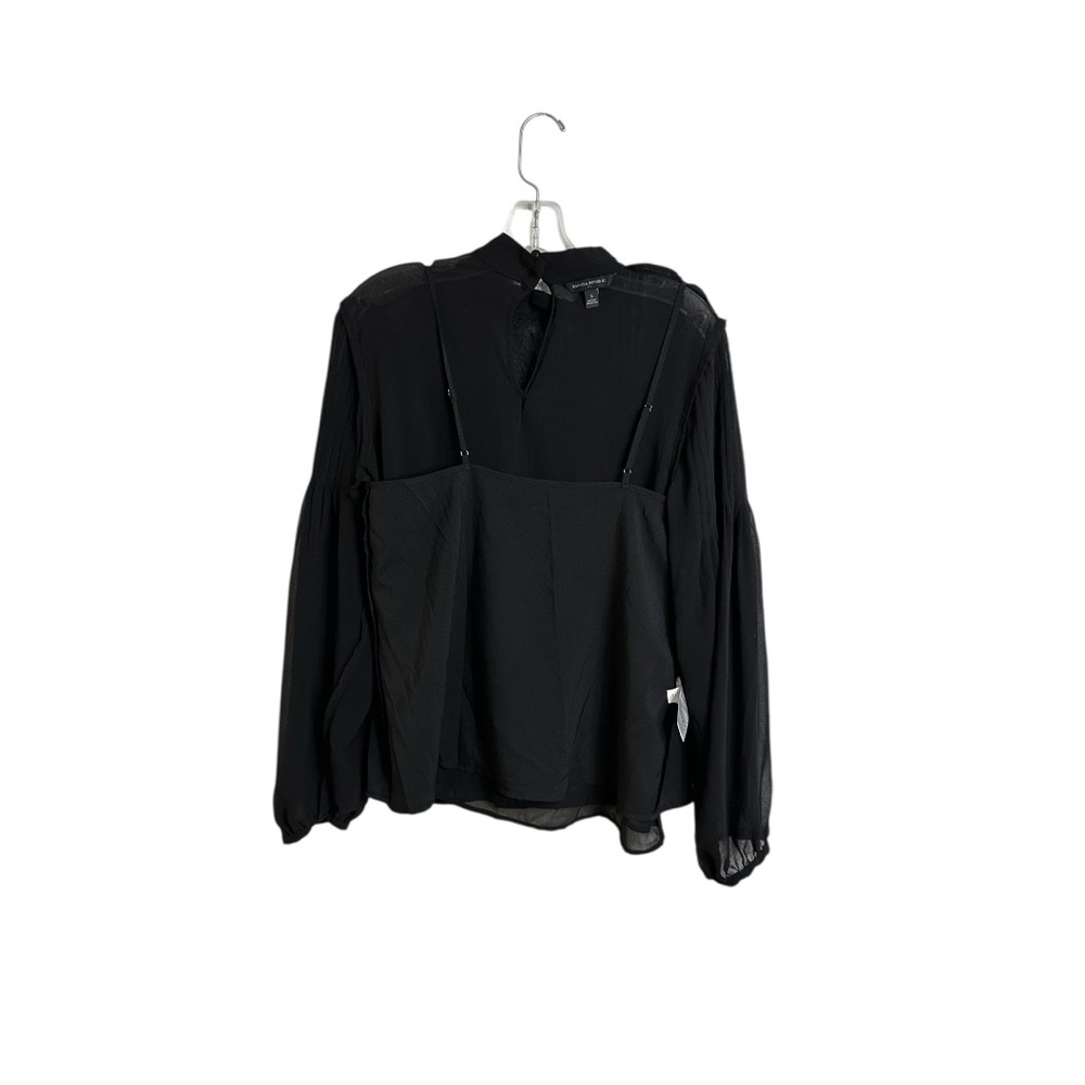 Banana Republic Black Sheer Lace Blouse Pleated Long Sleeves Size S - Picture 6 of 16